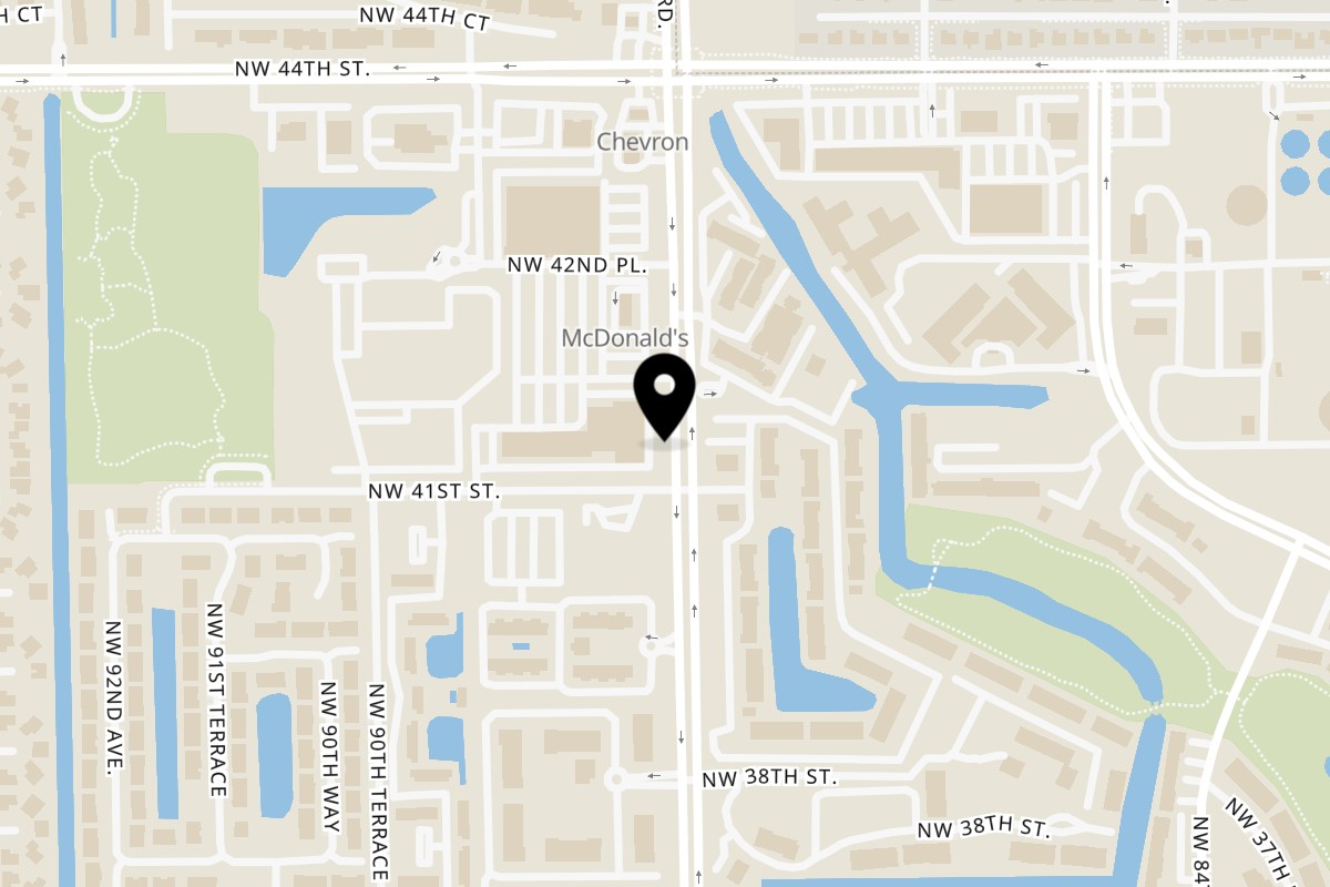 Map showing the location of Amalfi's Family Pizza Restaurant on 4145 N Pine Island Rd in Sunrise